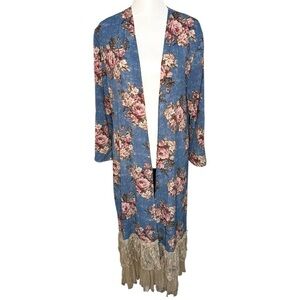 Spellbound Floral Lace Trim Kimono Shawl Womens Size Medium